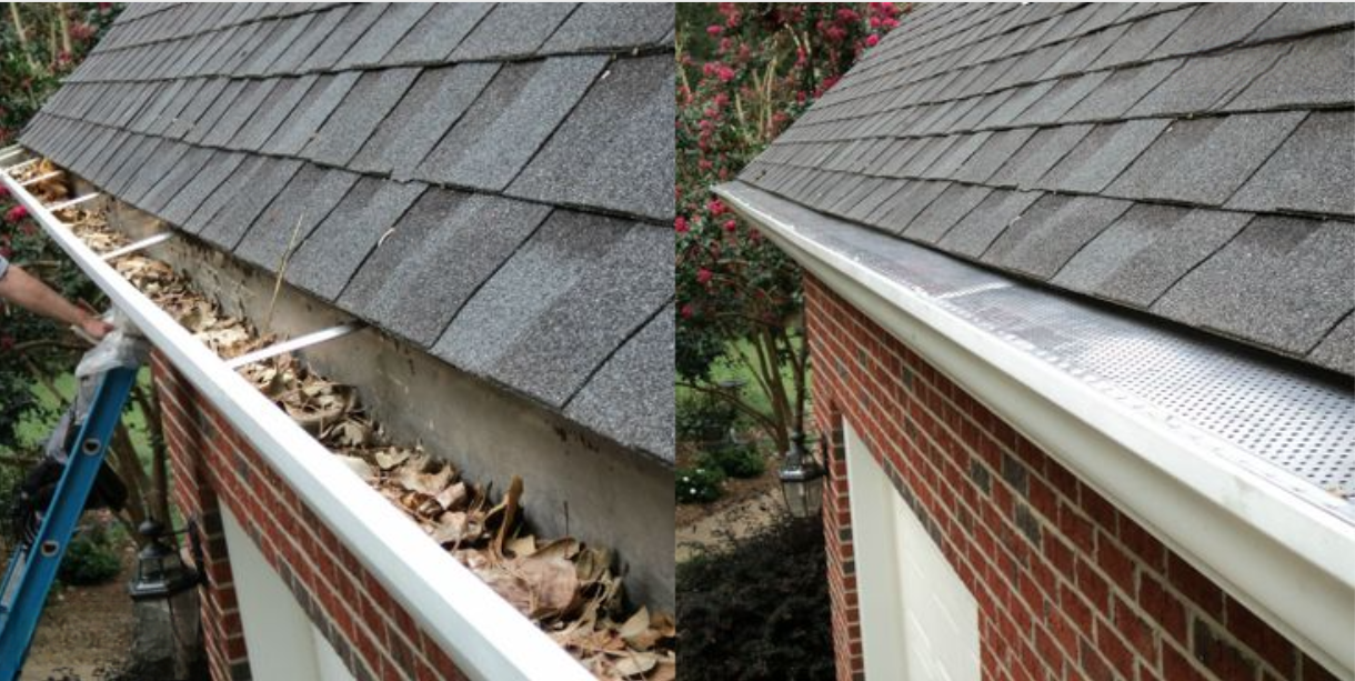 Gutter Guard Installation before and after cleaning in Girard