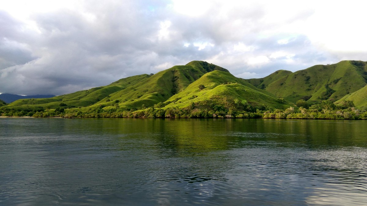 Komodo Padar Island sunrise viewpoint with 3-bay landscape