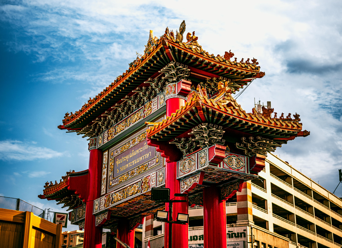 Bangkok Chinatown gate under clear sky