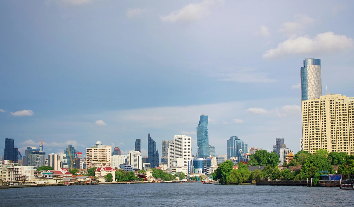 Bangkok skyline with skyscrapers and river