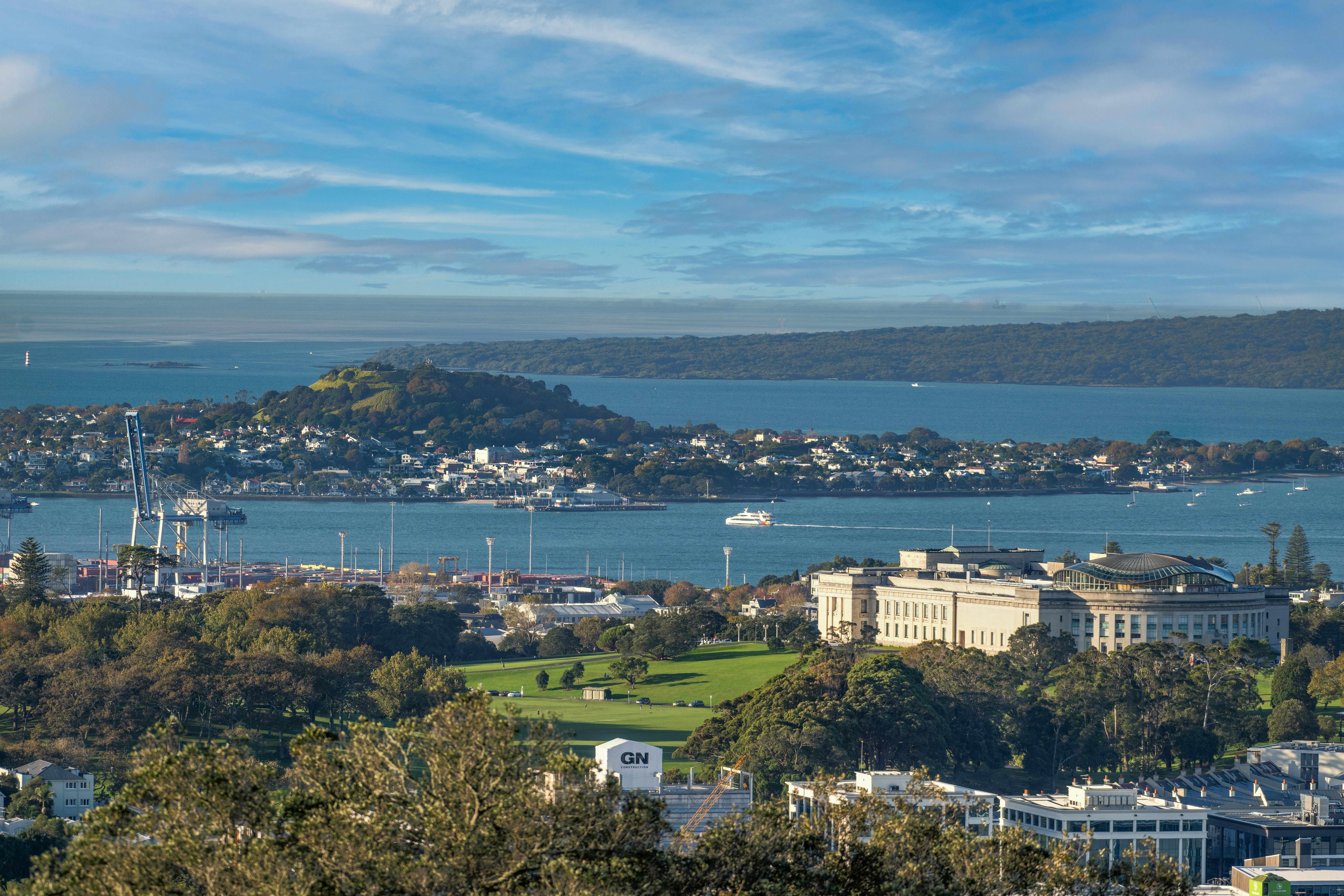 Waiheke Island vineyards overlooking the bay near Auckland