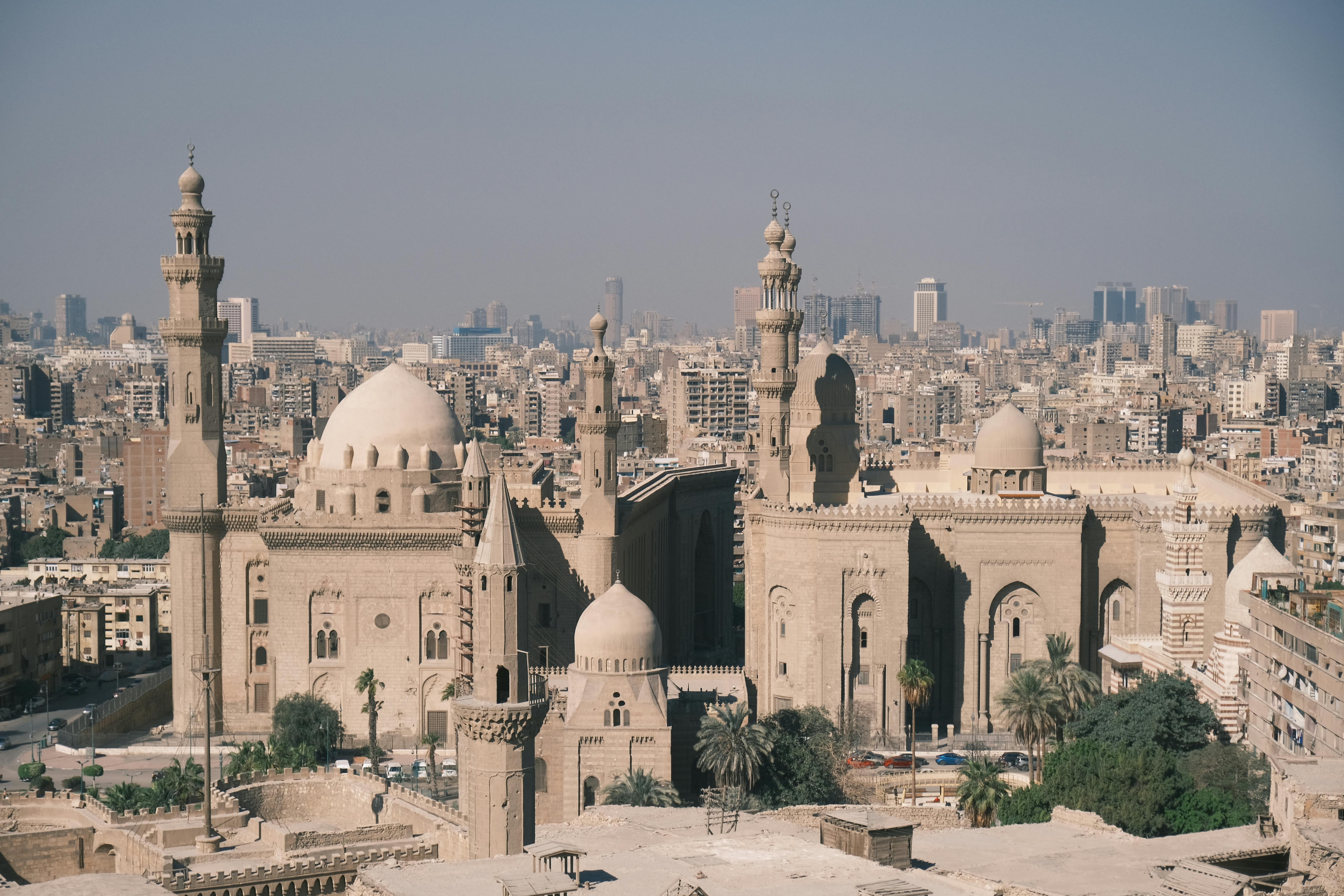 Cairo Nile River feluccas with the cityscape