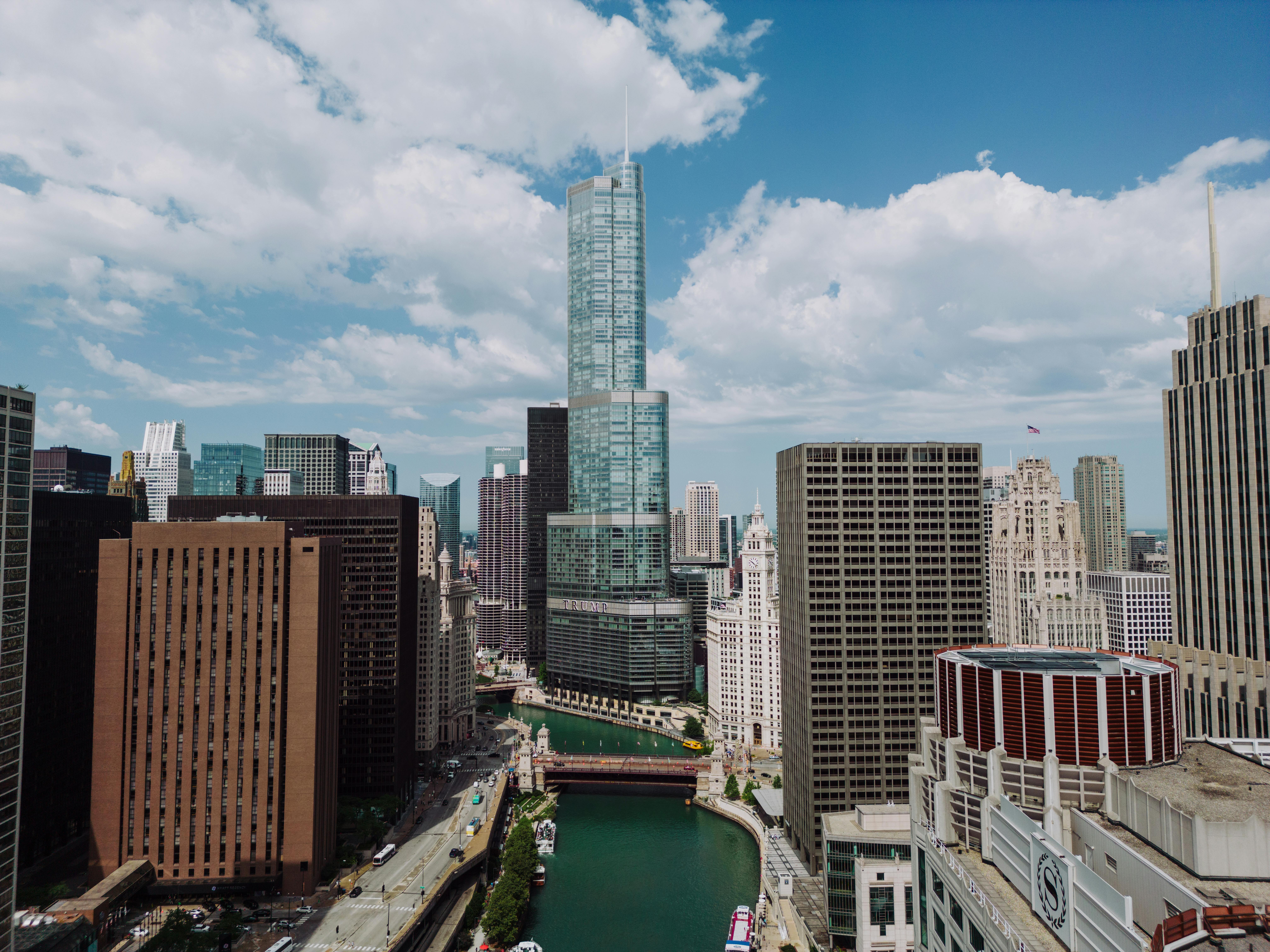 Chicago skyline along the Chicago River with Willis Tower