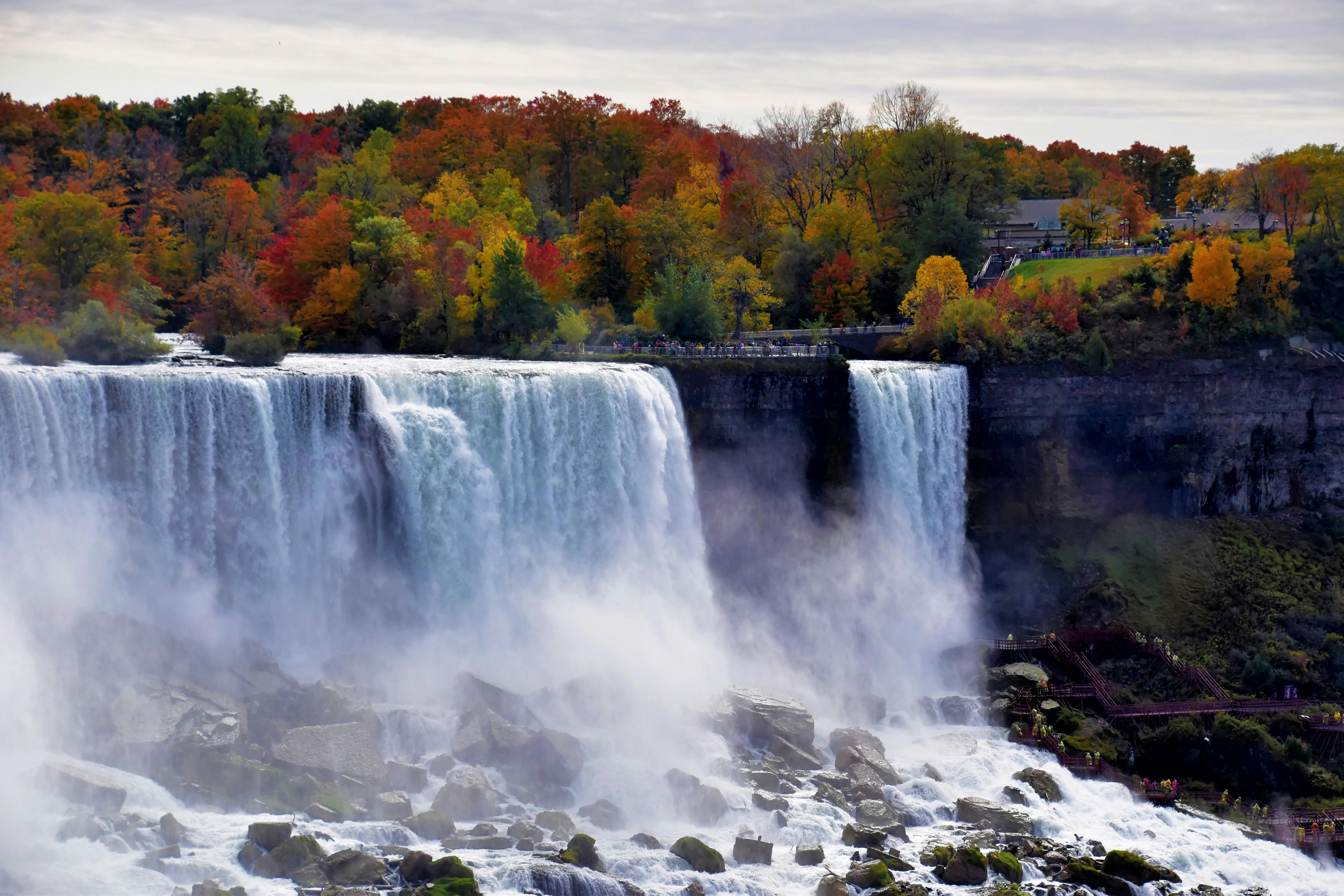 Niagara Falls Horseshoe Falls aerial view with mist