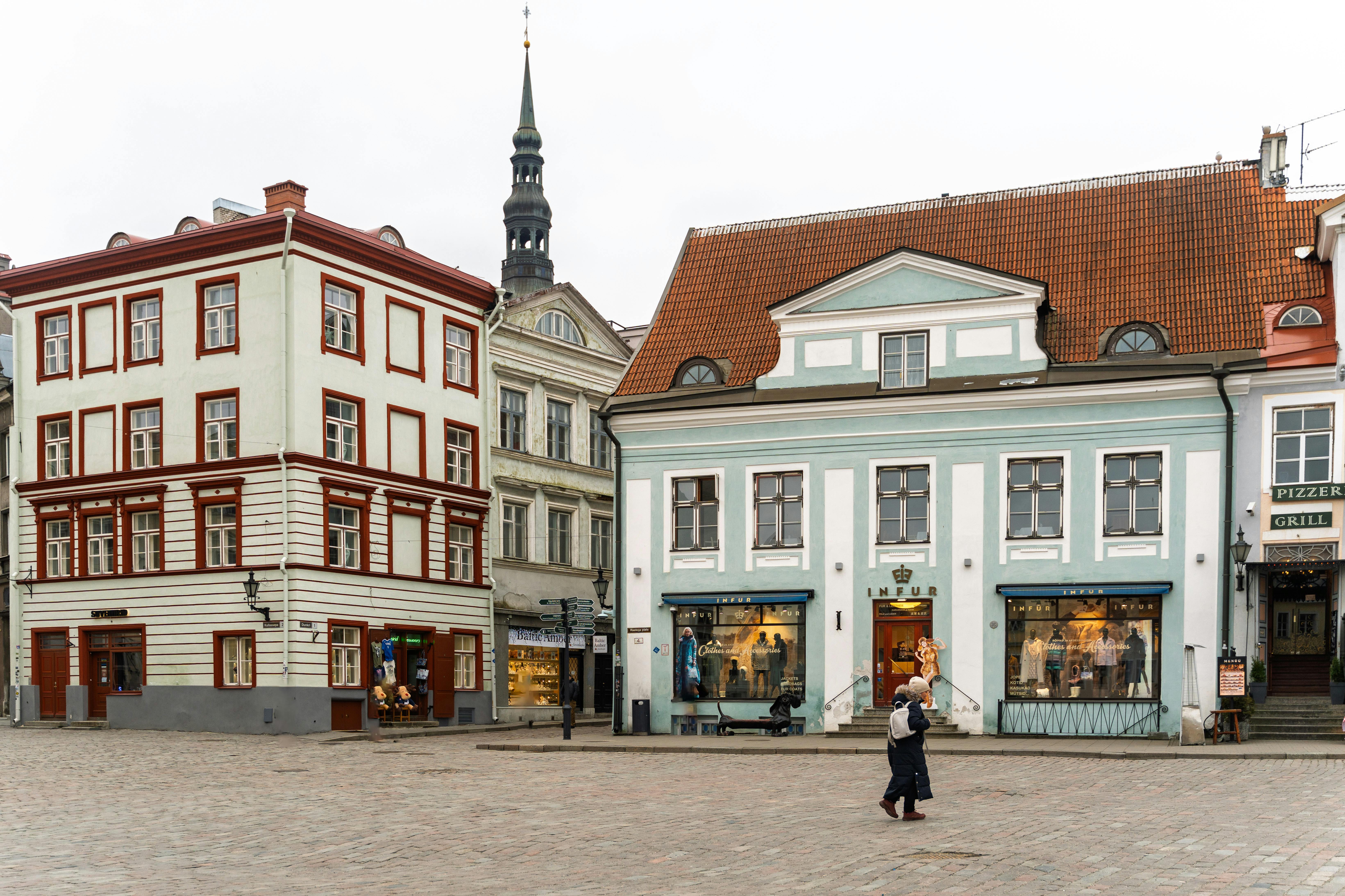 Tallinn Town Hall Square Raekoja plats with Gothic spire