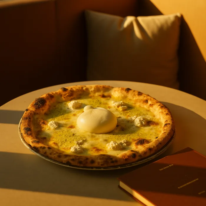 AI-generated professional food photography - pizza transformed with Pinterest moody lighting style FoodShot AI result - professional pizza photography with moody Pinterest style applied to amateur photo