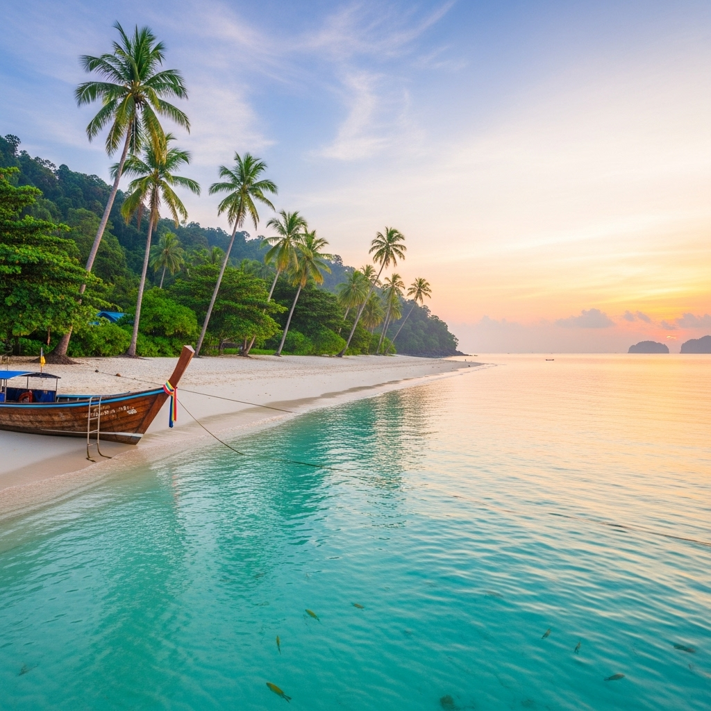Pristine tropical beach with crystal clear waters in Southeast Asia