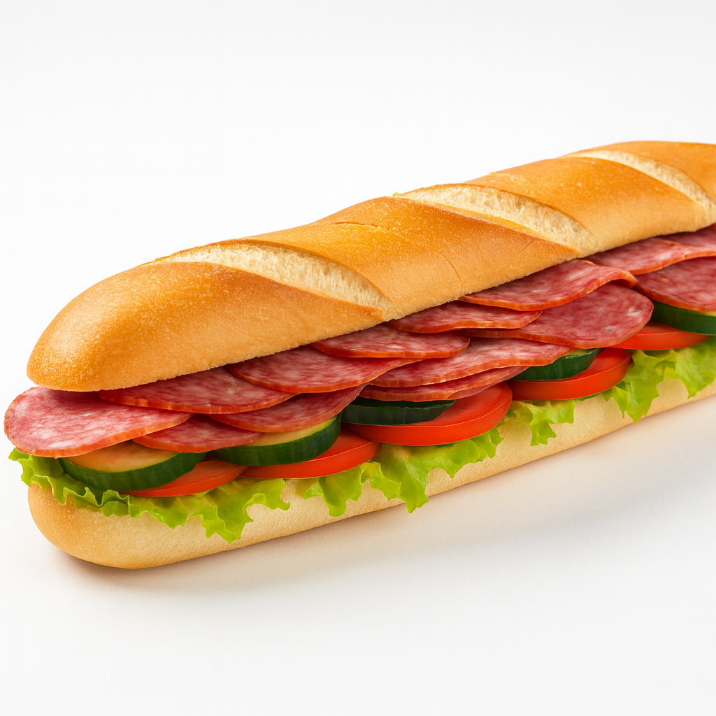 Italian sub sandwich with salami, lettuce, tomato — works across Uber Eats, DoorDash, Grubhub as classic delivery item