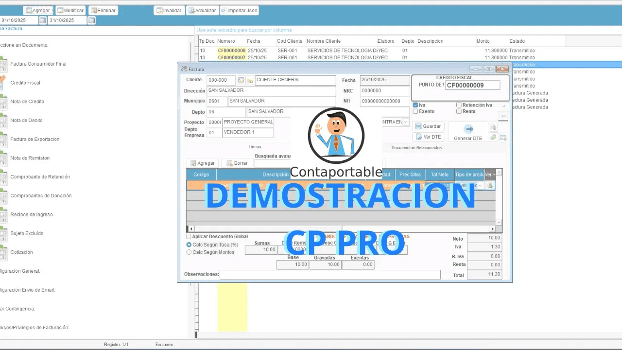 Demostración ContaPortable Pro factura electrónica