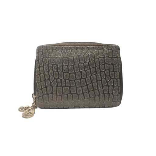 Elegant Textured Coin Purse Metallic Gold Faux Leather Mini Wallet | Brown