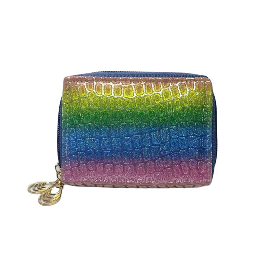 Elegant Textured Coin Purse Metallic Gold Faux Leather Mini Wallet | Rainbow