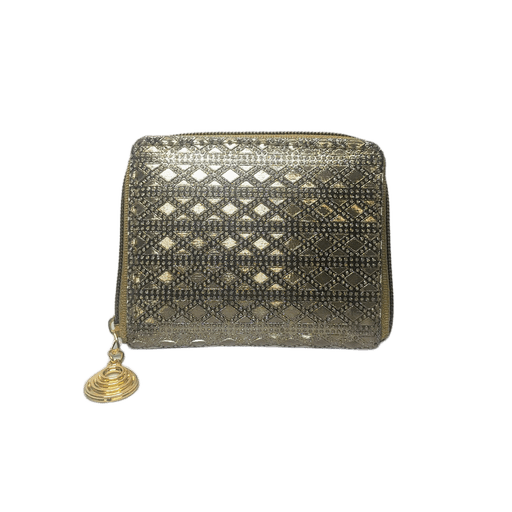 Elegant Textured Coin Purse Metallic Gold Faux Leather Mini Wallet Single zip | Gold V2