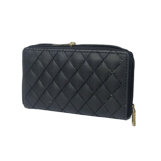 Double-Ziped Long Wallet Faux Leather Clutch for womens | Black