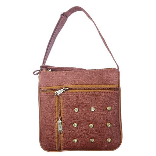 Studded Canvas Sling Bag Maroon Dual-Zip Casual Crossbody for women