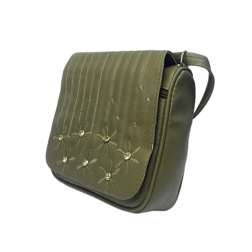 Floral-Embellished Sling Bag Quilted Faux Leather Crossbody Purse for women