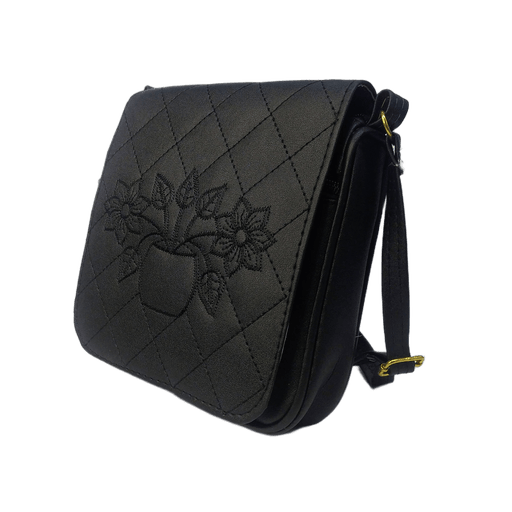 Floral-Embellished Sling Bag Quilted Faux Leather Crossbody Purse for women