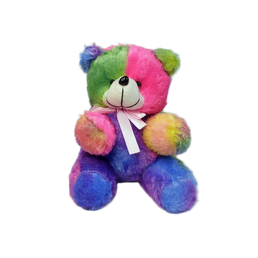 Rainbow Tie-Dye Teddy Bear Plush Colorful Soft Cuddly Stuffed Teddy with Ribbon | Teddy V3