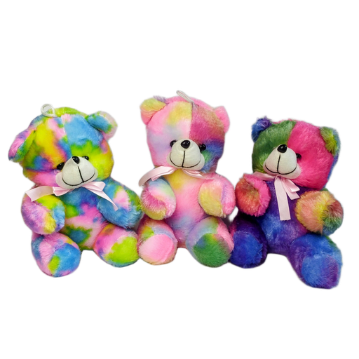 Rainbow Tie-Dye Teddy Bear Plush Colorful Soft Cuddly Stuffed Teddy with Ribbon | 3 Pc Combo
