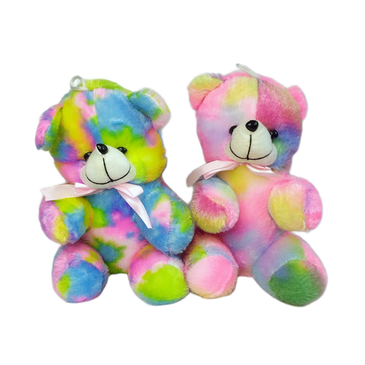Rainbow Tie-Dye Teddy Bear Plush Colorful Soft Cuddly Stuffed Teddy with Ribbon - 2 Pc Combo