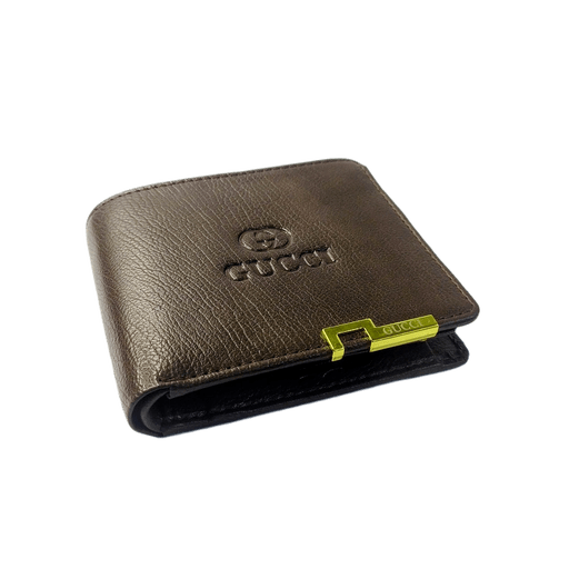 Gucci-Inspired Wallet Metallic Brown Faux Leather Bifold with Gold Clip