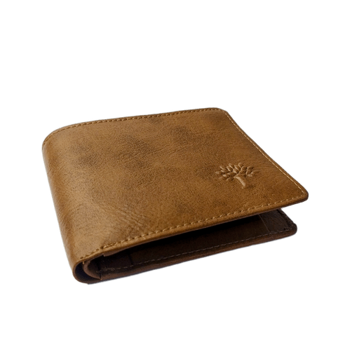 Woodland-Inspired Tree Logo Wallet Tan Faux Leather Bifold with Coin Pocket