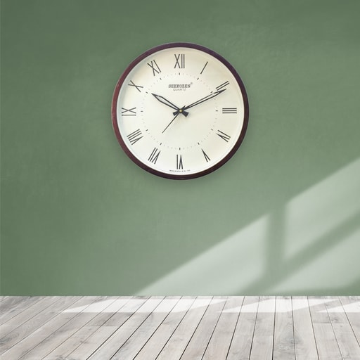 Classic Roman Numeral Wall Clock 12-Inch Vintage Cream & Brown Timepiece