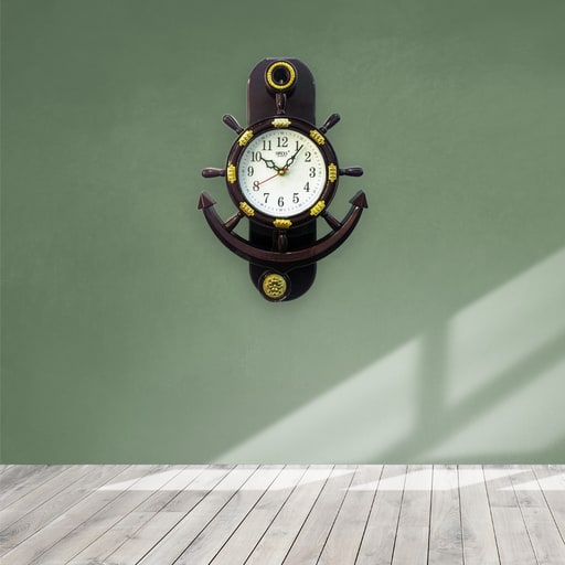 Nautical Anchor Pendulum Wall Clock Vintage Ship Wheel Marine Decor Timepiece