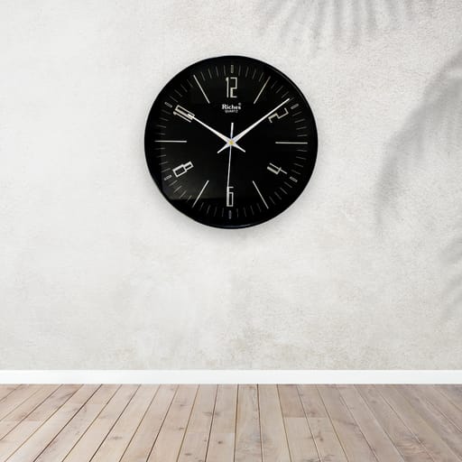 Riches Midnight Black Wall Clock 12-Inch Luxury Black Designer Timepiece