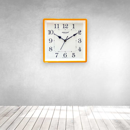 Square Wall Clock 12-Inch Bold Frame Modern Timepiece | Orange