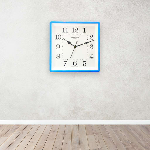 Square Wall Clock 12-Inch Bold Frame Modern Timepiece | Sky Blue