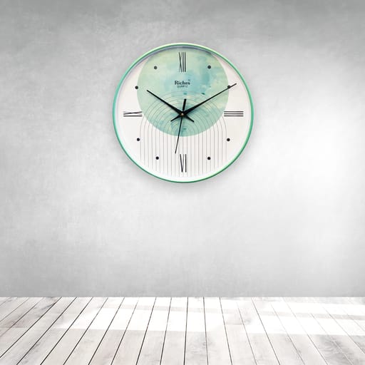 Riches Pastel Abstract Wall Clock 12-Inch Mint-Green Modern Art Timepiece
