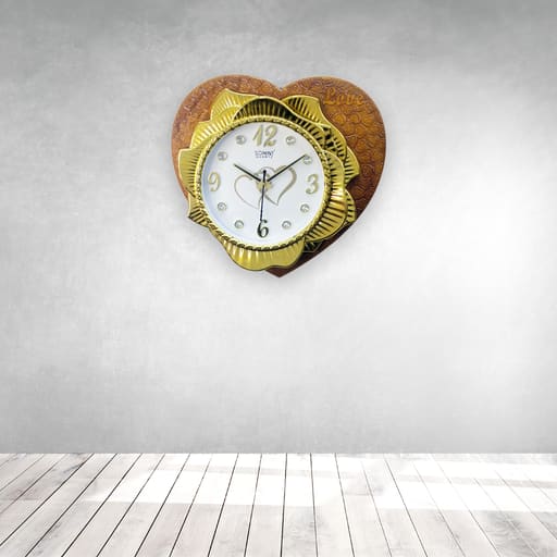 Sonnet Golden Rose Love Wall Clock Romantic Heart-Shaped Floral Designer Timepiece
