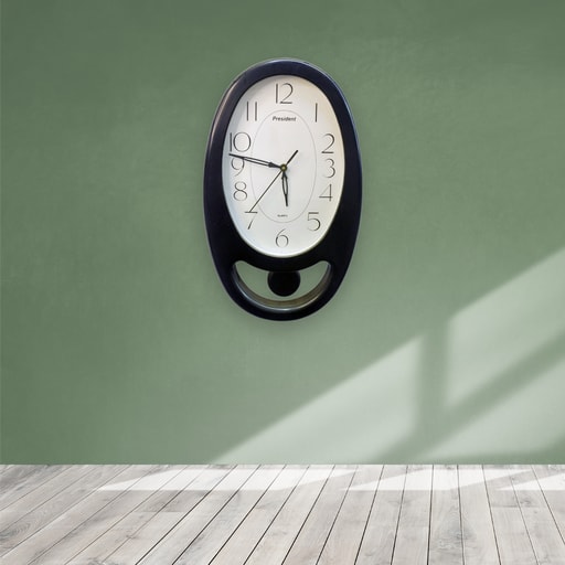 President Oval Pendulum Wall Clock Classic Black & White Swing Timepiece