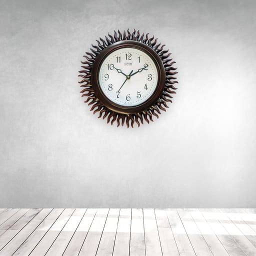 Sunburst Designer Wall Clock Luxury Copper-Brown Radiant Flame Timepiece