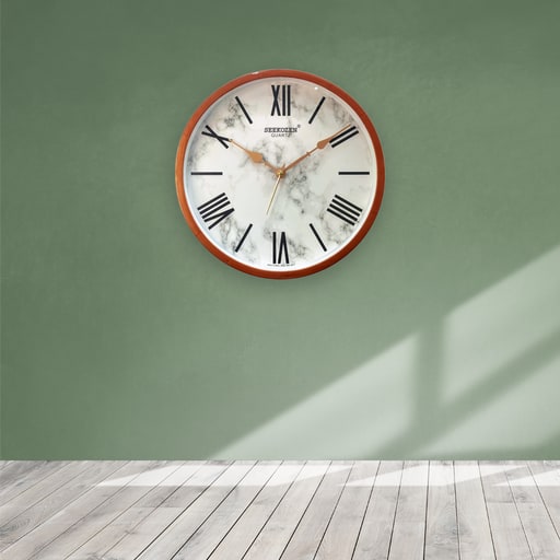 Marble Themed Roman Wall Clock 12-Inch Luxury White & Rose Gold Timepiece