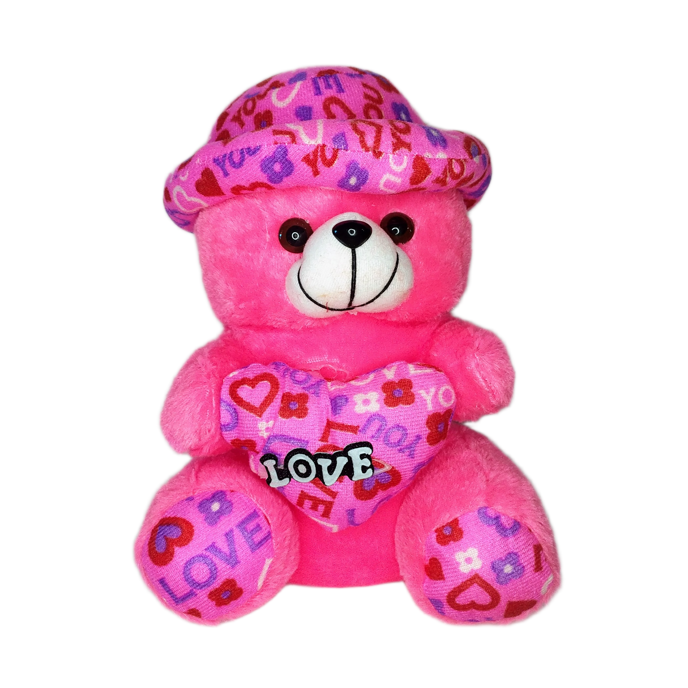 Love Cap Teddy Bear Soft Toy Pink Valentine Heart-Holding Plush with Hat