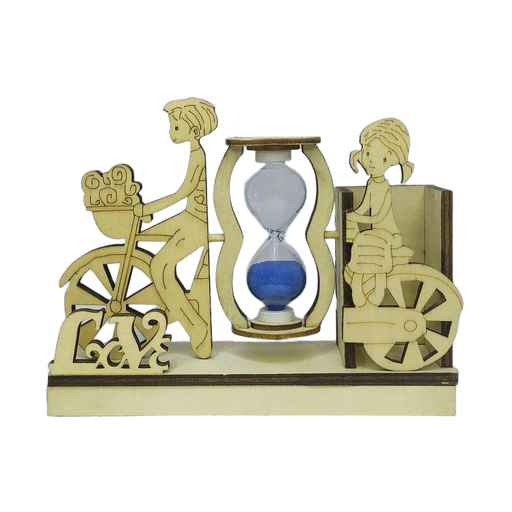 Love Pen Holder Showpiece Romantic Wooden Couple Sand Timer Desk Decor