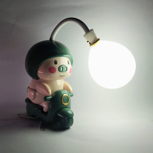 Piggy Scooter LED Desk Lamp Cute Green Pig Rider Rechargeable Kids Study Light