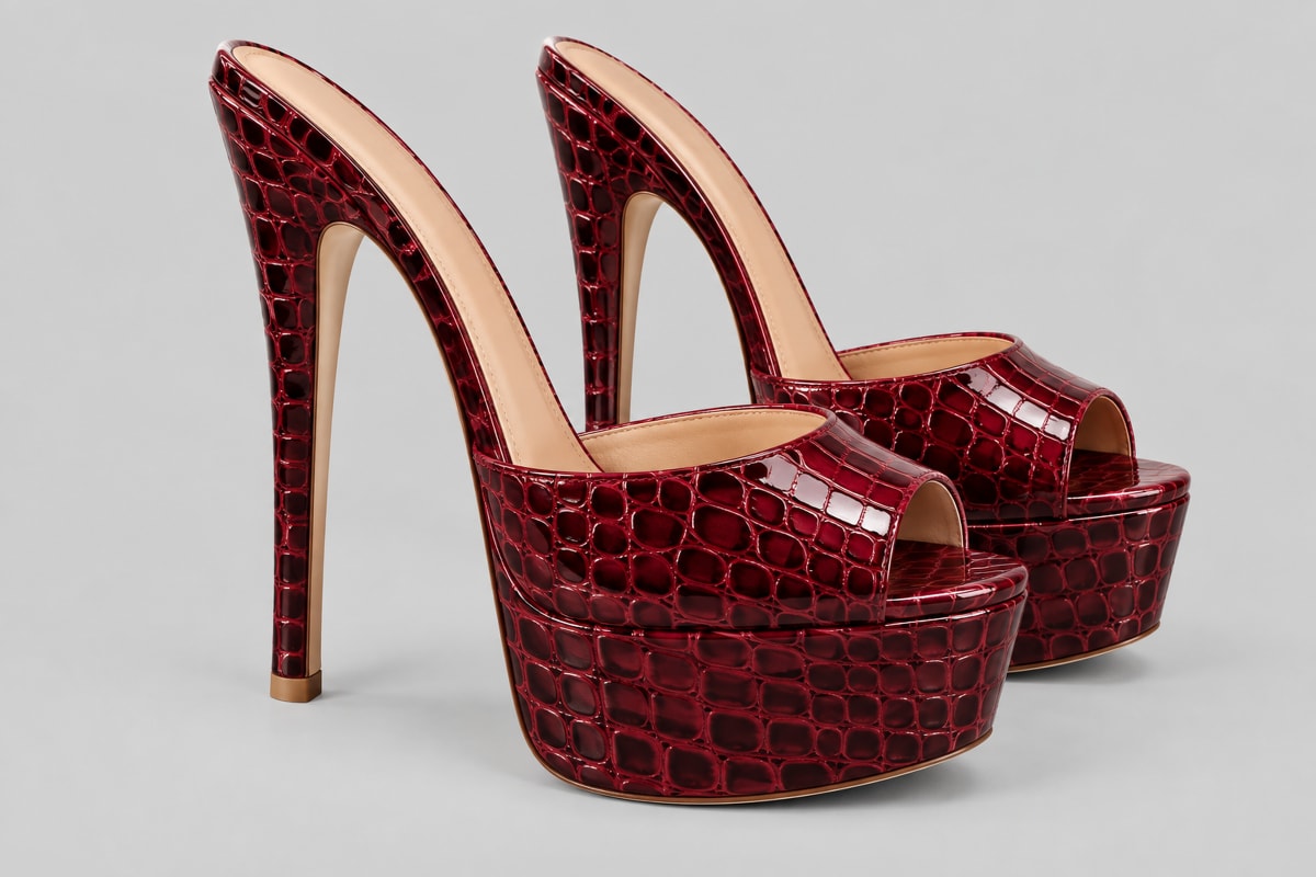 Burgundy Croc Heel — Stellar Heels