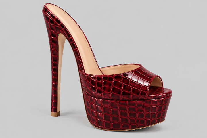 Burgundy Croc Heel alternate view — Stellar Heels
