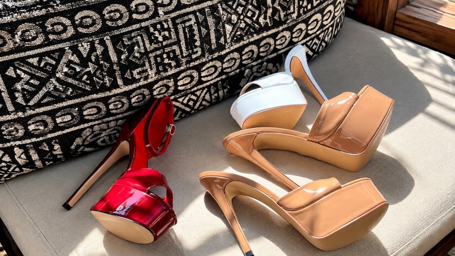 New platform heels styled outdoors
