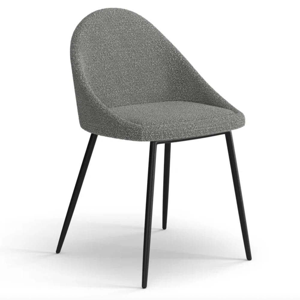 Chaise en laine bouclée gris graphite, dossier arrondi, pattes fines noires