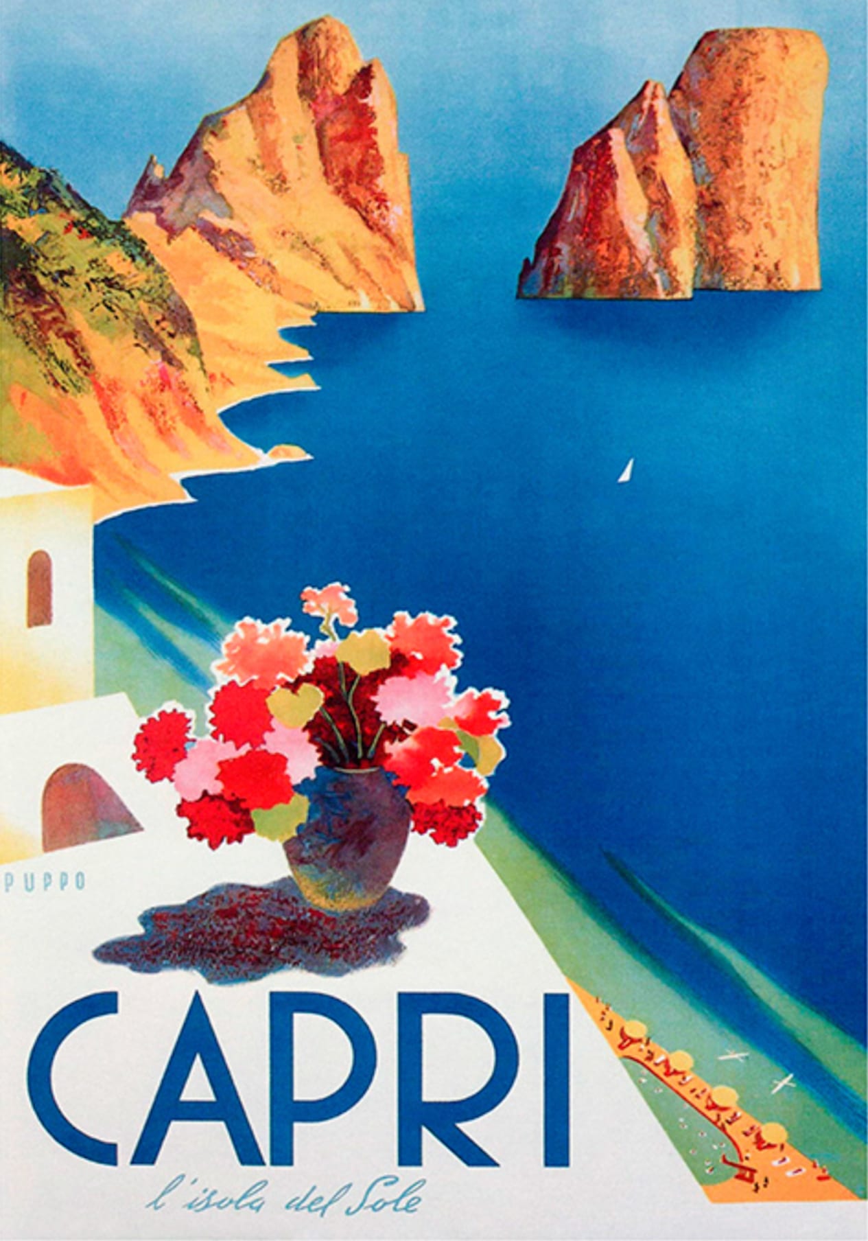 Déco voyage affiche représentant la mer et les montagnes de l'île de Capri
