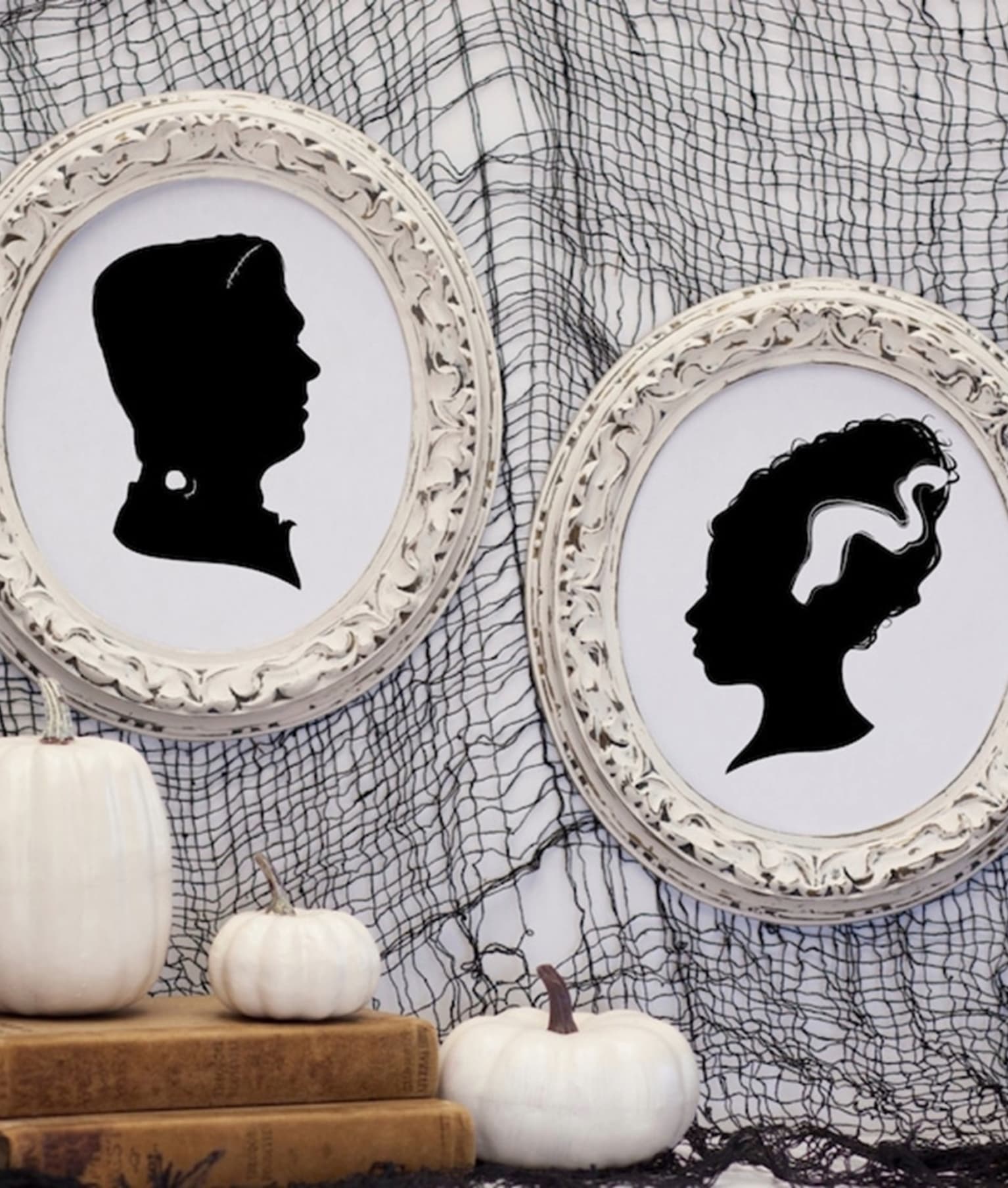Framed silhouettes of Frankenstein and his bride