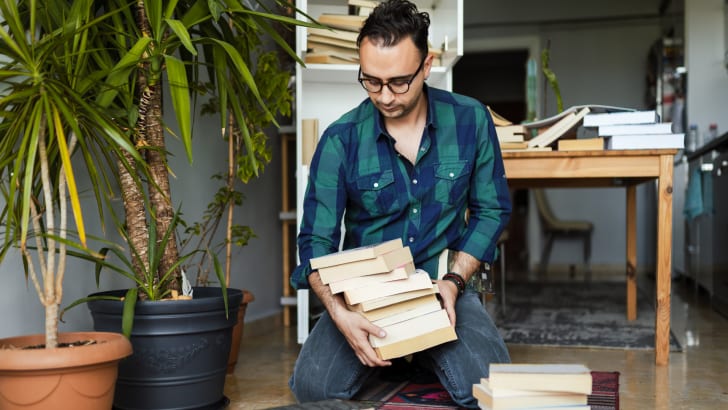 Person organizing books