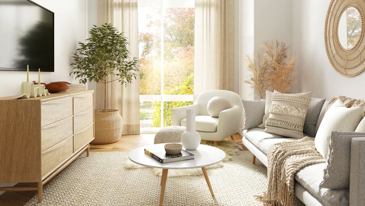 Bright living room with textured fabrics