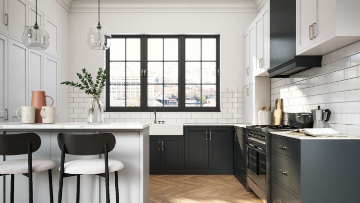 Elegant kitchen with black and white elements