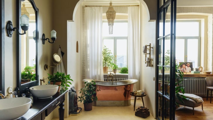 Spacious Bohemian-style bathroom