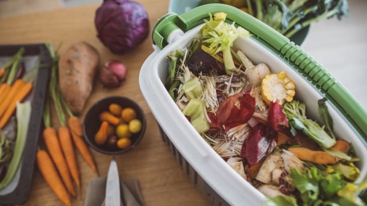 Légumes dans un bac de compost