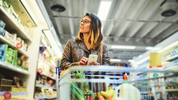 Woman shopping for groceries